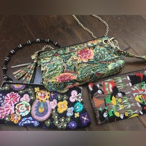 Artistic tropical playful fun mini sized hand bag wristlets 3 sets bundle